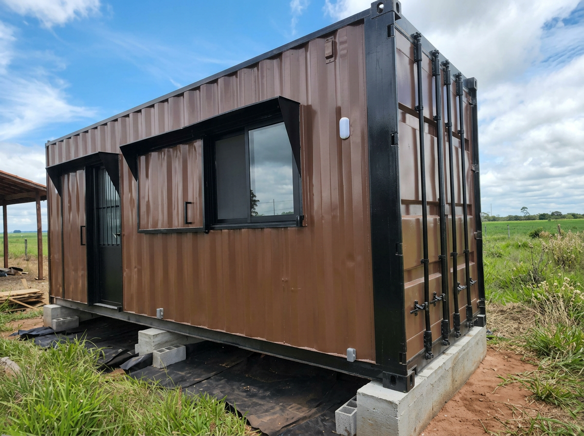 Vista lateral da kitnet container Brown